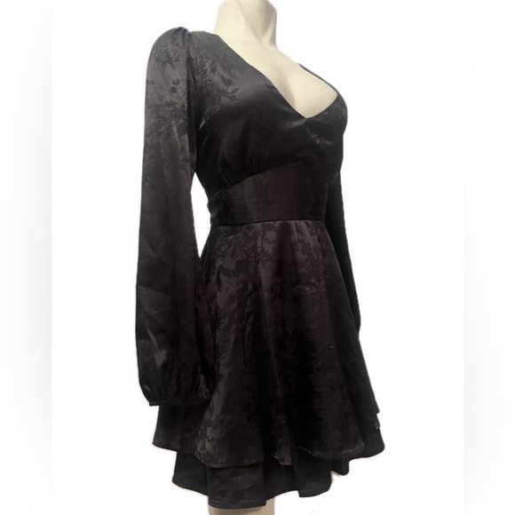 allison & kelly Dresses & Skirts - SOLD - Allison & Kelly Gothic Black Brocade Silky Backless Ruffle Mini Dress